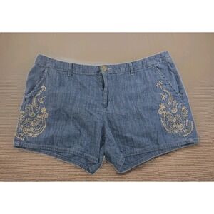 Liz Claiborne Women's Embroidered Denim Shorts -‎ Size 16 - Blue 100% Cotton